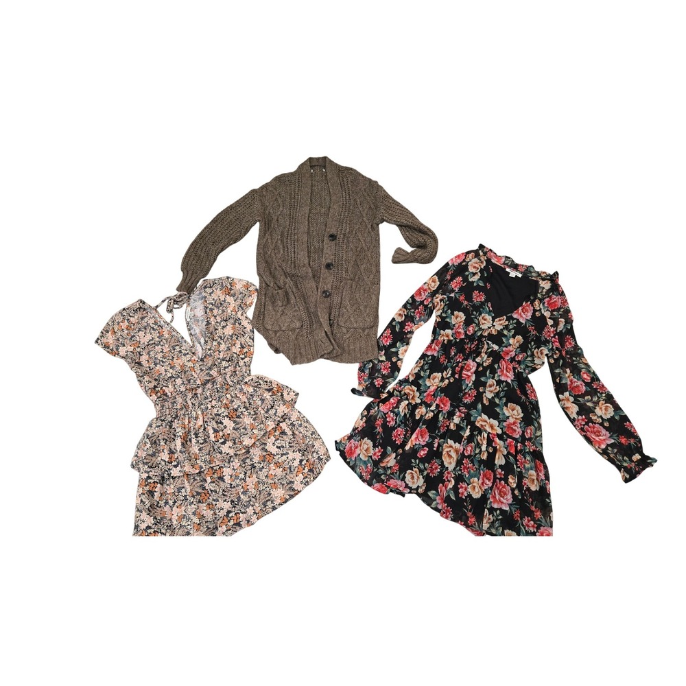 American Eagle Boho Fall Outfit Bundle – Knit‎ Cardigan & Floral Dresses XS–S